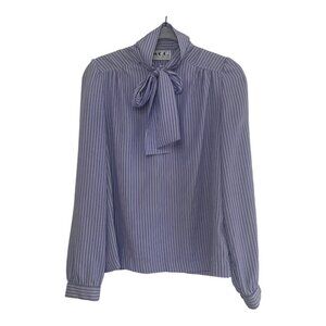Vintage~ Womens Size 10~ Purple~ Secretary Blouse~ Puff Sleeve HighCollar tie